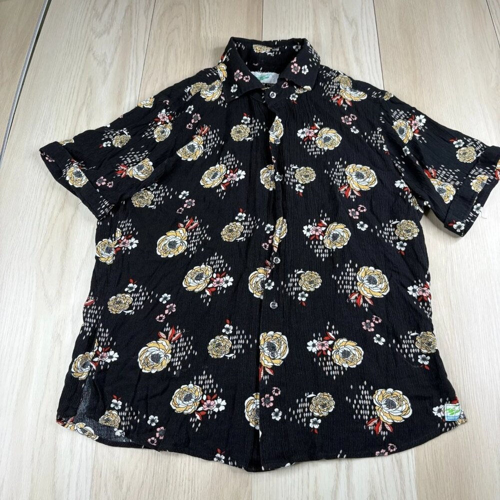 Seaplane Mens Black Floral Hawaiian Short Sleeve Comfy Button Up Shirt Size S - Picture 2 of 13